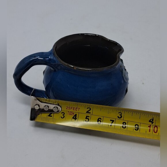 CH Brannam Barum Pottery Ceramic Mini Jug 1900 Dated Frog Fish Waves Blue 2.25" - Picture 15 of 16